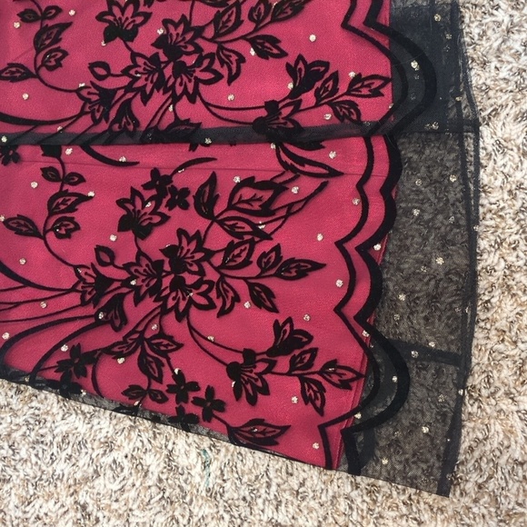 K studio collection vintage red sleeveless floral black lace midi dress - Picture 9 of 13